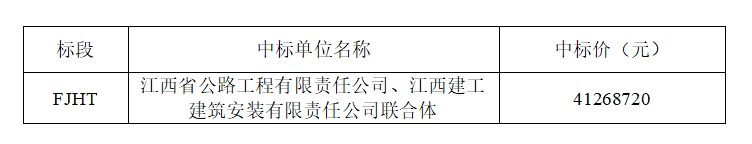 景德镇至鹰潭高速公路黄坛停车区综合能源供给站新建工程施工招标中标结果公告